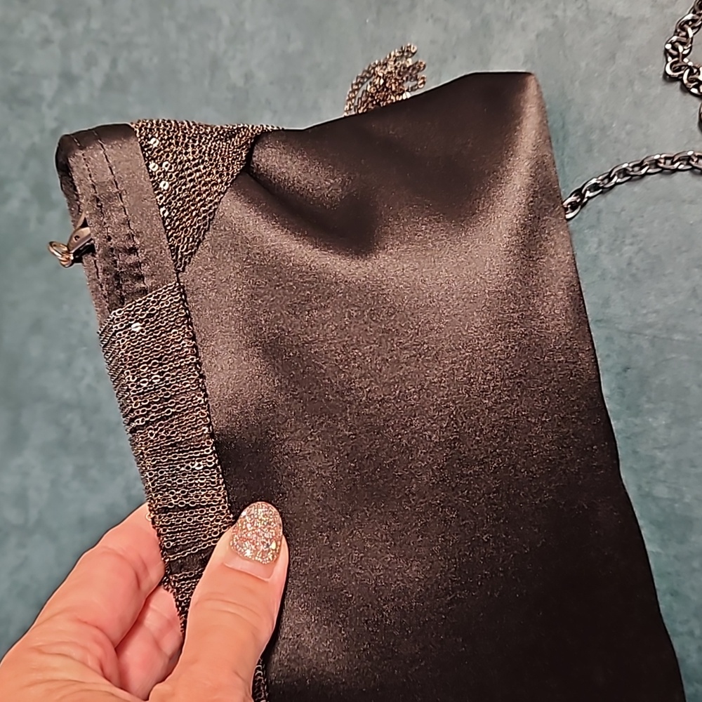BCBGMAXAZRIA black metal fringe clutch chain crossbody bag party wedding - Picture 3 of 11